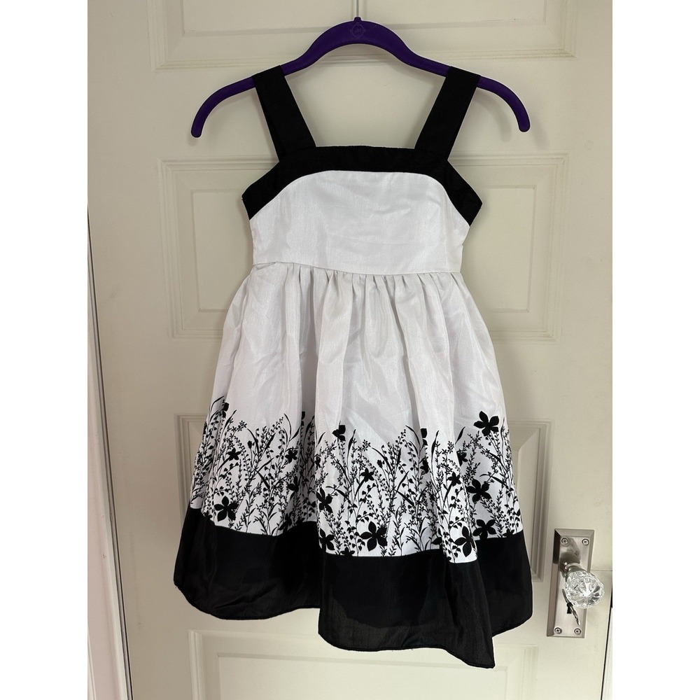 Cherokee Girl's Black and White Floral Sleeveless Dress Size 7